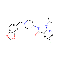 CC(C)Nc1ncc(Cl)cc1C(=O)NC1CCN(Cc2ccc3c(c2)OCO3)CC1 ZINC000028526922