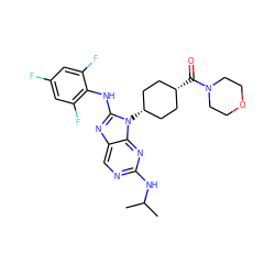 CC(C)Nc1ncc2nc(Nc3c(F)cc(F)cc3F)n([C@H]3CC[C@@H](C(=O)N4CCOCC4)CC3)c2n1 ZINC000254111237