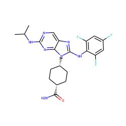 CC(C)Nc1ncc2nc(Nc3c(F)cc(F)cc3F)n([C@H]3CC[C@@H](C(N)=O)CC3)c2n1 ZINC000261180466