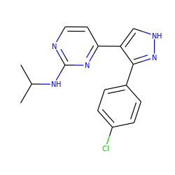 CC(C)Nc1nccc(-c2c[nH]nc2-c2ccc(Cl)cc2)n1 ZINC000040835348