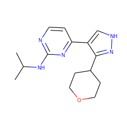 CC(C)Nc1nccc(-c2c[nH]nc2C2CCOCC2)n1 ZINC000040410653