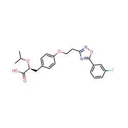 CC(C)O[C@@H](Cc1ccc(OCCc2noc(-c3cccc(F)c3)n2)cc1)C(=O)O ZINC000026404908