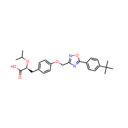 CC(C)O[C@@H](Cc1ccc(OCc2noc(-c3ccc(C(C)(C)C)cc3)n2)cc1)C(=O)O ZINC000026404305