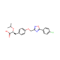 CC(C)O[C@@H](Cc1ccc(OCc2noc(-c3ccc(Cl)cc3)n2)cc1)C(=O)O ZINC000026466902