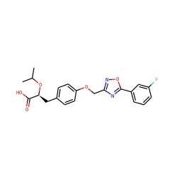 CC(C)O[C@@H](Cc1ccc(OCc2noc(-c3cccc(F)c3)n2)cc1)C(=O)O ZINC000026468303