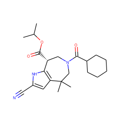 CC(C)OC(=O)[C@@H]1CN(C(=O)C2CCCCC2)CC(C)(C)c2cc(C#N)[nH]c21 ZINC000045302902