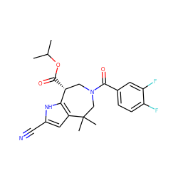 CC(C)OC(=O)[C@@H]1CN(C(=O)c2ccc(F)c(F)c2)CC(C)(C)c2cc(C#N)[nH]c21 ZINC000045255858