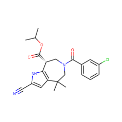 CC(C)OC(=O)[C@@H]1CN(C(=O)c2cccc(Cl)c2)CC(C)(C)c2cc(C#N)[nH]c21 ZINC000045253701