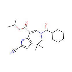 CC(C)OC(=O)C1=CN(C(=O)C2CCCCC2)CC(C)(C)c2cc(C#N)[nH]c21 ZINC000045257753