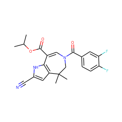 CC(C)OC(=O)C1=CN(C(=O)c2ccc(F)c(F)c2)CC(C)(C)c2cc(C#N)[nH]c21 ZINC000045245665