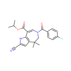 CC(C)OC(=O)C1=CN(C(=O)c2ccc(F)cc2)CC(C)(C)c2cc(C#N)[nH]c21 ZINC000045300451