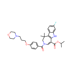 CC(C)OC(=O)C1=CN(C(=O)c2ccc(OCCCN3CCOCC3)cc2)CC(C)(C)c2c1[nH]c1cc(F)ccc21 ZINC000044460365