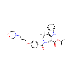 CC(C)OC(=O)C1=CN(C(=O)c2ccc(OCCCN3CCOCC3)cc2)CC(C)(C)c2c1[nH]c1ccccc21 ZINC000049766388