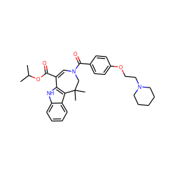 CC(C)OC(=O)C1=CN(C(=O)c2ccc(OCCN3CCCCC3)cc2)CC(C)(C)c2c1[nH]c1ccccc21 ZINC000045385780