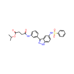 CC(C)OC(=O)CCC(=O)Nc1cccc(-c2n[nH]c3ccc(NS(=O)(=O)c4ccccc4)cc23)c1 ZINC001772631362