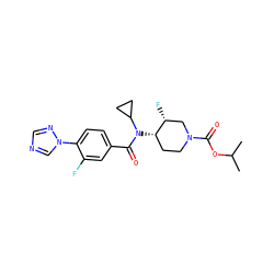 CC(C)OC(=O)N1CC[C@H](N(C(=O)c2ccc(-n3cncn3)c(F)c2)C2CC2)[C@H](F)C1 ZINC001772578504