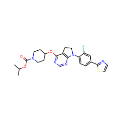 CC(C)OC(=O)N1CCC(Oc2ncnc3c2CCN3c2ccc(-c3nccs3)cc2F)CC1 ZINC000088385399