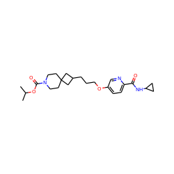 CC(C)OC(=O)N1CCC2(CC1)CC(CCCOc1ccc(C(=O)NC3CC3)nc1)C2 ZINC000204950286