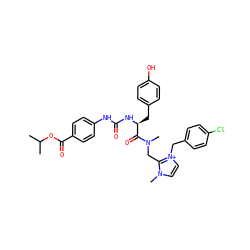 CC(C)OC(=O)c1ccc(NC(=O)N[C@@H](Cc2ccc(O)cc2)C(=O)N(C)Cc2n(C)cc[n+]2Cc2ccc(Cl)cc2)cc1 ZINC000095559079