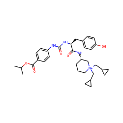 CC(C)OC(=O)c1ccc(NC(=O)N[C@@H](Cc2ccc(O)cc2)C(=O)N[C@H]2CCC[N+](CC3CC3)(CC3CC3)C2)cc1 ZINC000042921393