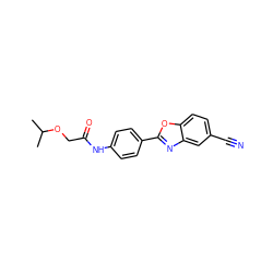CC(C)OCC(=O)Nc1ccc(-c2nc3cc(C#N)ccc3o2)cc1 ZINC000045358011