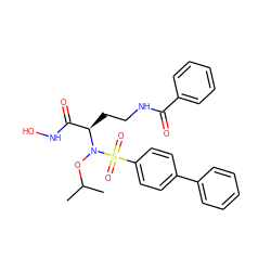 CC(C)ON([C@H](CCNC(=O)c1ccccc1)C(=O)NO)S(=O)(=O)c1ccc(-c2ccccc2)cc1 ZINC000117104125