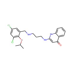 CC(C)Oc1c(Cl)cc(Cl)cc1CNCCCNc1cc(=O)c2ccccc2[nH]1 ZINC000013487765