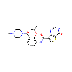 CC(C)Oc1c(NC(=O)c2csc3c(=O)[nH]cnc23)cccc1C(=O)N1CCN(C)CC1 ZINC000584904745