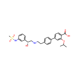 CC(C)Oc1cc(-c2ccc(CCNC[C@H](O)c3cccc(NS(C)(=O)=O)c3)cc2)ccc1C(=O)O ZINC000040892711