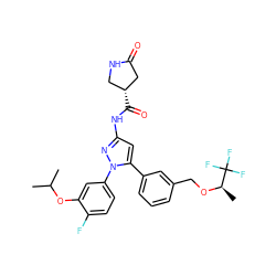 CC(C)Oc1cc(-n2nc(NC(=O)[C@@H]3CNC(=O)C3)cc2-c2cccc(CO[C@H](C)C(F)(F)F)c2)ccc1F ZINC000169707342