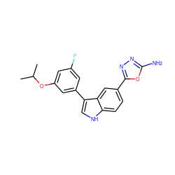 CC(C)Oc1cc(F)cc(-c2c[nH]c3ccc(-c4nnc(N)o4)cc23)c1 ZINC000145433955