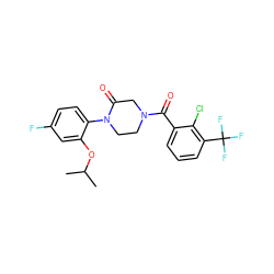 CC(C)Oc1cc(F)ccc1N1CCN(C(=O)c2cccc(C(F)(F)F)c2Cl)CC1=O ZINC000059286407