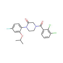 CC(C)Oc1cc(F)ccc1N1CCN(C(=O)c2cccc(Cl)c2Cl)CC1=O ZINC000059286411