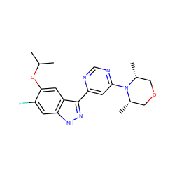 CC(C)Oc1cc2c(-c3cc(N4[C@@H](C)COC[C@H]4C)ncn3)n[nH]c2cc1F ZINC000225563349