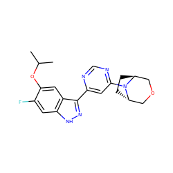 CC(C)Oc1cc2c(-c3cc(N4[C@H]5CC[C@H]4COC5)ncn3)n[nH]c2cc1F ZINC001772619601