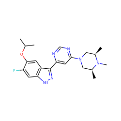 CC(C)Oc1cc2c(-c3cc(N4C[C@H](C)N(C)[C@H](C)C4)ncn3)n[nH]c2cc1F ZINC000225564088