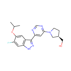 CC(C)Oc1cc2c(-c3cc(N4CC[C@@H](CO)C4)ncn3)n[nH]c2cc1F ZINC000225565117