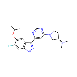 CC(C)Oc1cc2c(-c3cc(N4CC[C@H](N(C)C)C4)ncn3)n[nH]c2cc1F ZINC000225562895