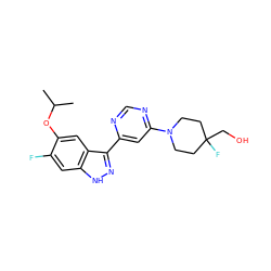 CC(C)Oc1cc2c(-c3cc(N4CCC(F)(CO)CC4)ncn3)n[nH]c2cc1F ZINC000225562333