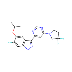 CC(C)Oc1cc2c(-c3cc(N4CCC(F)(F)C4)ncn3)n[nH]c2cc1F ZINC000225562464