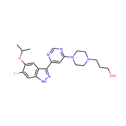 CC(C)Oc1cc2c(-c3cc(N4CCN(CCCO)CC4)ncn3)n[nH]c2cc1F ZINC000225564545