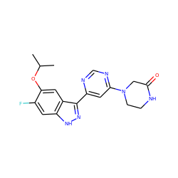 CC(C)Oc1cc2c(-c3cc(N4CCNC(=O)C4)ncn3)n[nH]c2cc1F ZINC000221265580