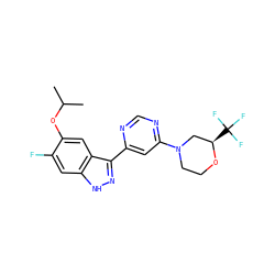 CC(C)Oc1cc2c(-c3cc(N4CCO[C@H](C(F)(F)F)C4)ncn3)n[nH]c2cc1F ZINC000225574154