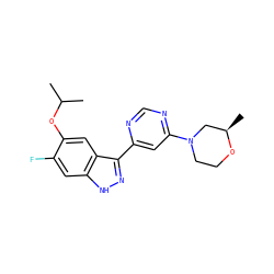 CC(C)Oc1cc2c(-c3cc(N4CCO[C@H](C)C4)ncn3)n[nH]c2cc1F ZINC000221265869