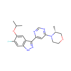 CC(C)Oc1cc2c(-c3cc(N4CCOC[C@H]4C)ncn3)n[nH]c2cc1F ZINC000221292593