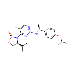 CC(C)Oc1ccc([C@H](C)Nc2ncc(F)c(N3C(=O)OC[C@@H]3C(C)C)n2)cc1 ZINC000221305230