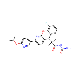 CC(C)Oc1ccc(-c2ccc3c(n2)Oc2c(F)cccc2[C@@H]3C(C)(C)C(=O)NC(N)=O)cn1 ZINC000205741433