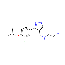 CC(C)Oc1ccc(-c2n[nH]cc2CN(C)CCN)cc1Cl ZINC000474602513