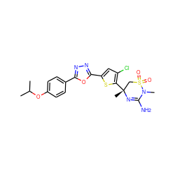 CC(C)Oc1ccc(-c2nnc(-c3cc(Cl)c([C@]4(C)CS(=O)(=O)N(C)C(N)=N4)s3)o2)cc1 ZINC000208944727