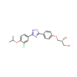 CC(C)Oc1ccc(-c2noc(-c3ccc(OC[C@H](O)CO)cc3)n2)cc1Cl ZINC000063539166